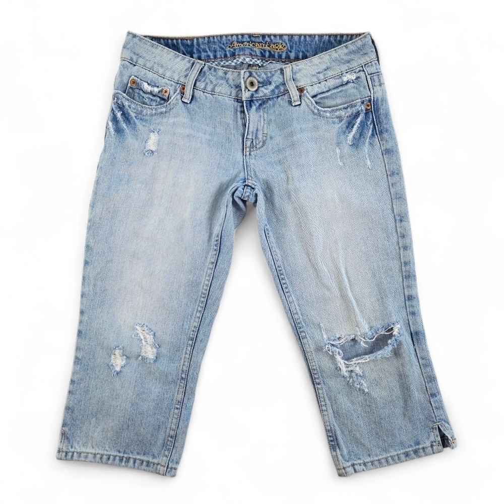 American Eagle AE Artist Distressed Crop Capri Jeans Women’s Size 4 Low Rise Y2K